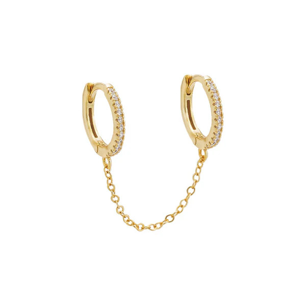 CZ Double Huggie Chain Earring | Adina Eden
