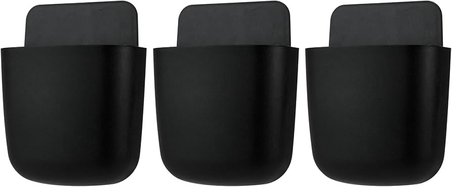 3 Pcs Remote Control Holder, Wall Mount Pen Holder Hole-Free Self Adhesive Phone Charging Organizer Pencil Storage Containers for Home Office School Supply Orgaizer ​(Black | Amazon (US)