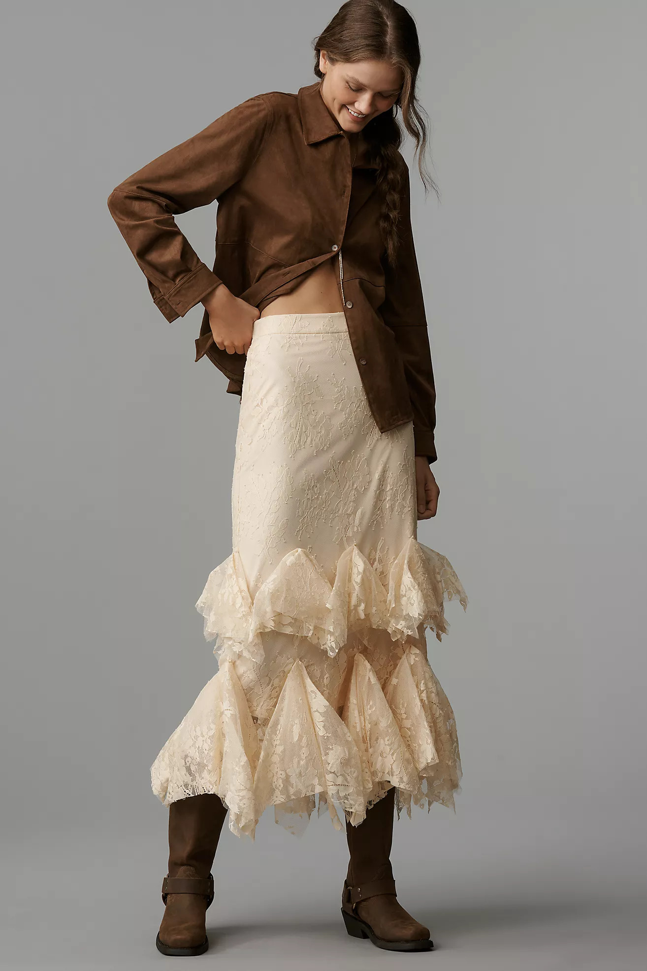 Mare Mare Lace Tiered Midi Skirt | Anthropologie (US)