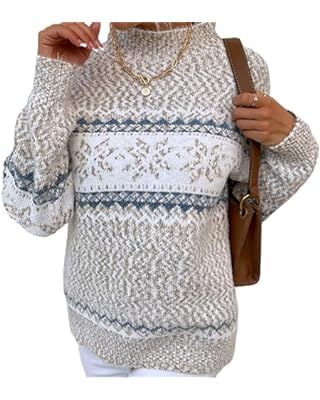 Women's Ugly Christmas Snowflake Knit Pullover Long Sleeve Casual Crewneck Sweaters | Amazon (US)