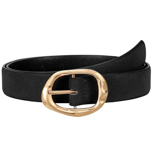 JASGOOD Women Black Suede Leather Belt for Jeans Pants Ladies Casual Waist Belt Fashion Women Belt with Gold Buckle | Amazon (US)
