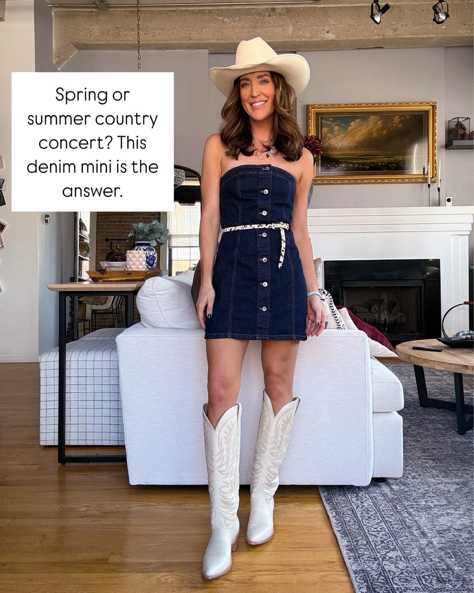 A must for any spring or summer country concerts! The perfect western outfit that fits TTS. Lucchese boots at TJ Maxx are still in stock + fit TTS. Use code SPRINGAF for an extra 15% off of the dress + belt  