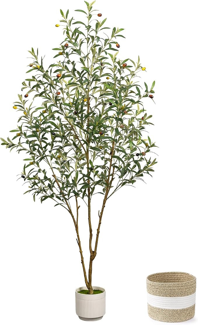 Artificial Olive Tree 6FT Faux Indoor with Planter&Cotton Basket | Large Fake Olive Silk Trees Re... | Amazon (US)
