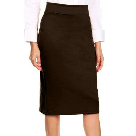 J. METHOD Women s Midi Skirt Basic Elastic Waist Knee Length Slim Fit Stretch Ponte Pencil Office Solid Skirts NEWSK40 Brown M | Walmart (US)