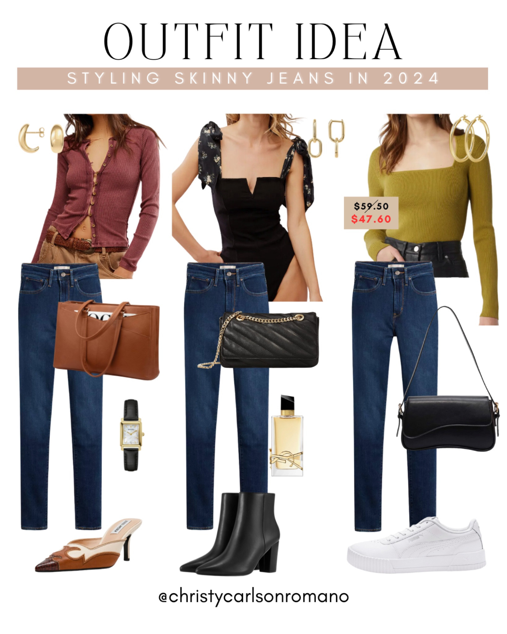 Let's do a little fashion throwback, shall we? Here's how you can style your skinny jeans in 2024 without looking crazy: pair it with a brown knitted cardigan top, a black tie-sleeveless bodysuit, or a green square neck ribbed top. Choose the top and shoes most suitable to your taste. But whichever you pick, don't forget to accessorize!
#y2kfashion #nostalgicstyle #denimondenim #casuallook

#LTKStyleTip #LTKSeasonal #LTKShoeCrush