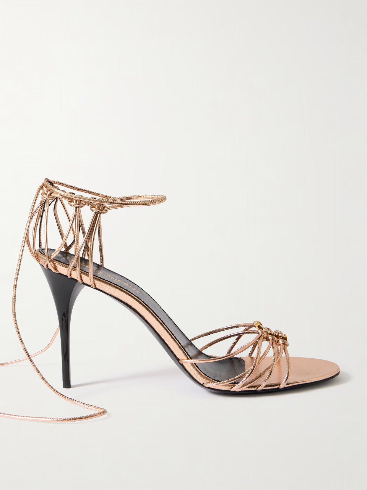 SAINT LAURENT - Babylone Embellished Knotted Metallic Leather Sandals - Gold | NET-A-PORTER (US)