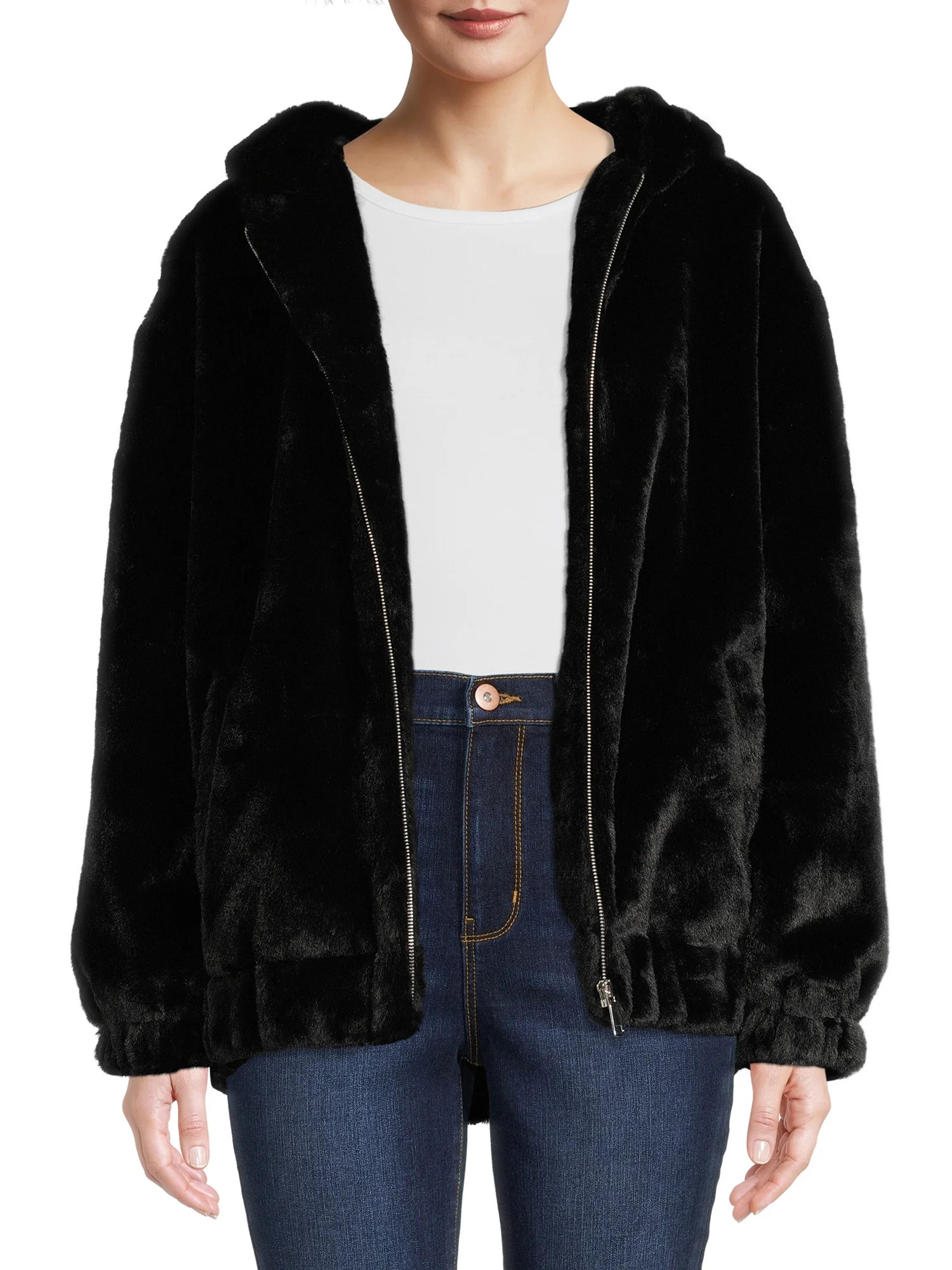 Mark Alan Women's and Women's Plus Size Faux Fur Hooded Zip-up Jacket - Walmart.com | Walmart (US)