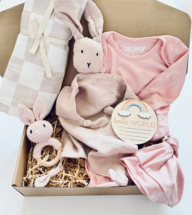 Welcome Baby Girl Gift Basket | Newborn Gift Set | 6pc Baby Shower Bundle | Baby Gift Box | Infan... | Etsy (Global)