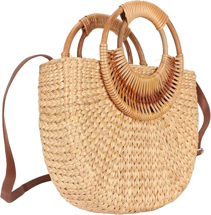 Handwoven Rattan Bag, Straw Bags for Women, Hand Woven Straw Small Bag Round Handle Tote, Retro S... | Amazon (US)