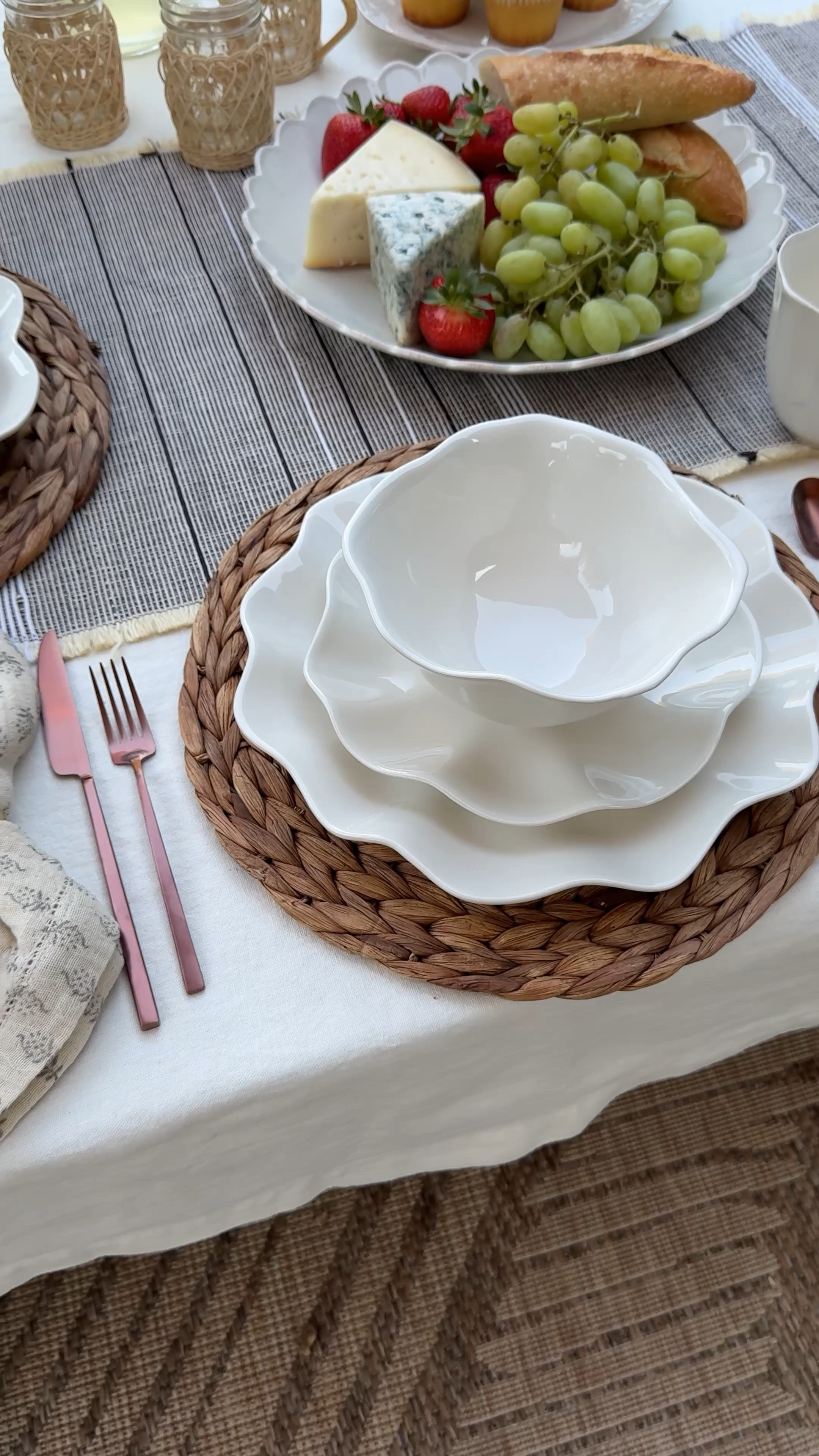 I am in love with the scallop detail on all the pieces - just stunning. I love that it comes in a complete set of four along with a cup.   You can use this for so many different occasions and it is literally my favorite tableware I’ve gotten in a long time.  

#MyBirchLane #BirchLanePartner @birchlane #birchlane #brunchwithbabs #babsxbirchlane

White plates, table, setting, copper, silverware, tiered, stand, cake, plate, platter, 

#LTKFindsUnder100 #LTKHome #LTKSaleAlert