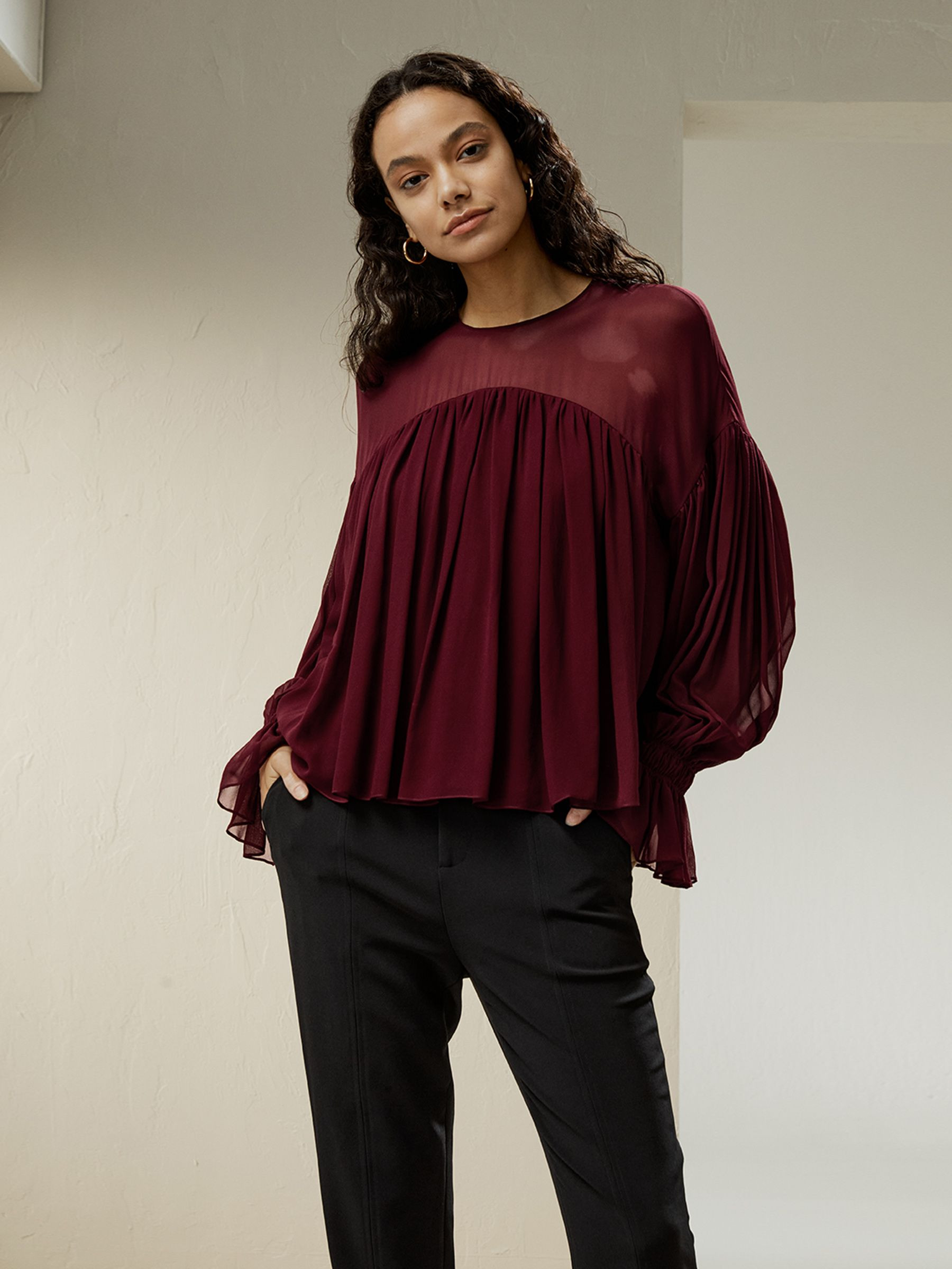 Sheer-shoulder Ruffle Shirt | LilySilk