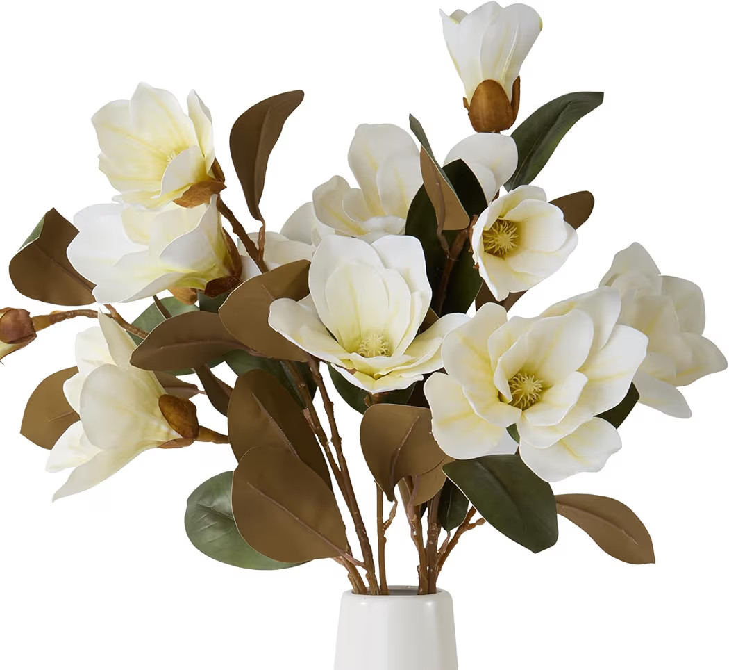 2PCS 32.2inch Artificial Magnolia Flowers 3D Real Touch 6 Heads Faux Magnolia Flower Bouquets Rea... | Amazon (US)