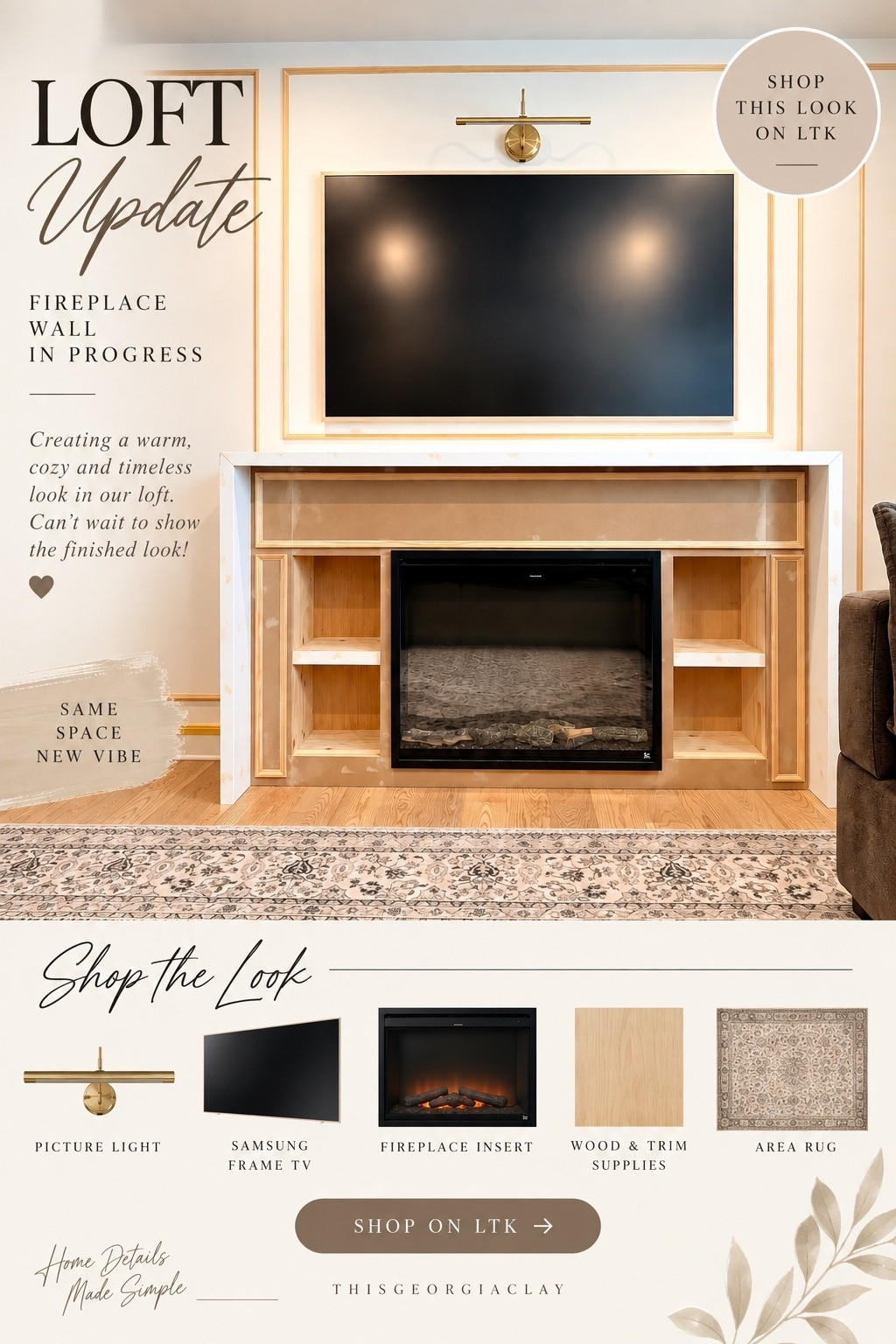 We’re giving our loft a warm, cozy, and timeless makeover with a custom fireplace wall, classic picture-frame molding, and all the little details that make a space feel elevated. 🤎

#LTKSeasonal #LTKHome #LTKmomlife