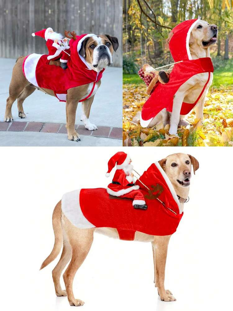 Santa Riding Dog Costume, Polyester Christmas Pet Outfit, Cartoon Theme, Suitable For Medium And Large Dogs, Adjustable Holiday Pet Costume - Comfortable Acrylic Pet Clothes, Machine Washable, Plaid Holiday Theme (Red, Size S To 3XL), Christmas Outfits For Dogs, Cats, Santa Riding Horse Costume, Christmas Pet Clothes Reindeer Costume, Christmas Pet Supplies, Funny Fleece Clothes For Kittens (Minor Paint On Face Is Normal) Halloween Halloween Costumes | SHEIN