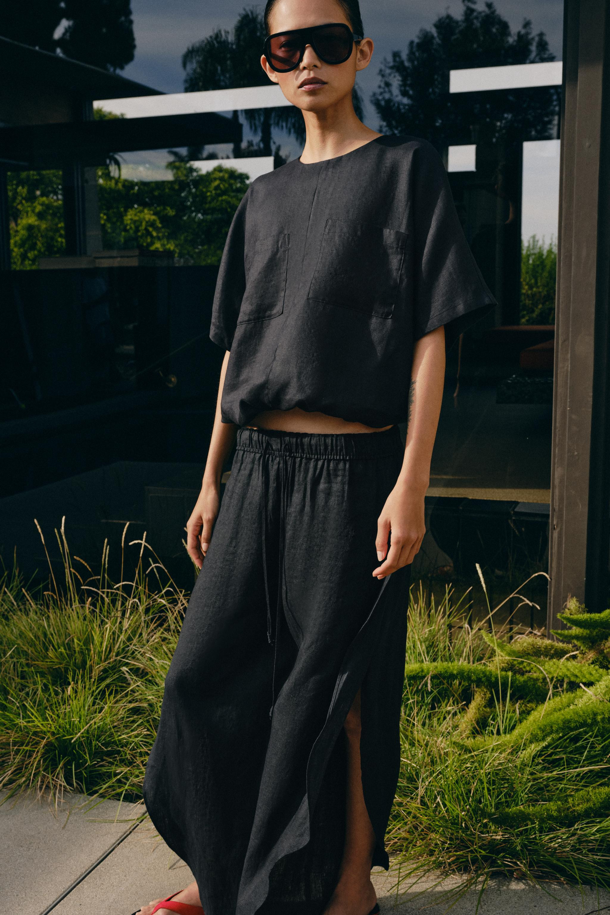 ZW COLLECTION 100% LINEN LACE-UP TOP | Zara UK