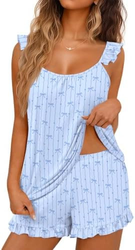 Ekouaer Pajama for Women Set 2 Piece Lightweight Ruffle Pajamas | Amazon (US)