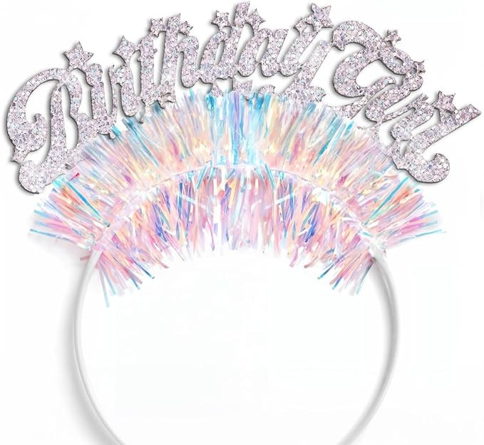 xo, Fetti Birthday Girl Headband - Fits Adult + Child | Bday Party Glitter Iridescent Hair Access... | Amazon (US)