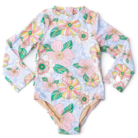 Retro Floral Girls Long Sleeve One Piece Swimsuit 6m-10 | Shade Critters