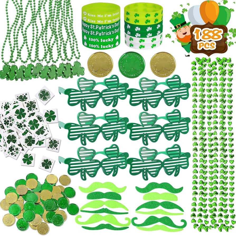 Max Fun 188Pcs St Patricks Day Accessories Party Favors Set Decorations Kids Saint Patricks Day I... | Amazon (US)