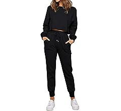 Women's Long Sleeve Crop Top and Pants Pajama Sets 2 Piece Jogger Long Sleepwear Loungewear Pjs S... | Amazon (US)