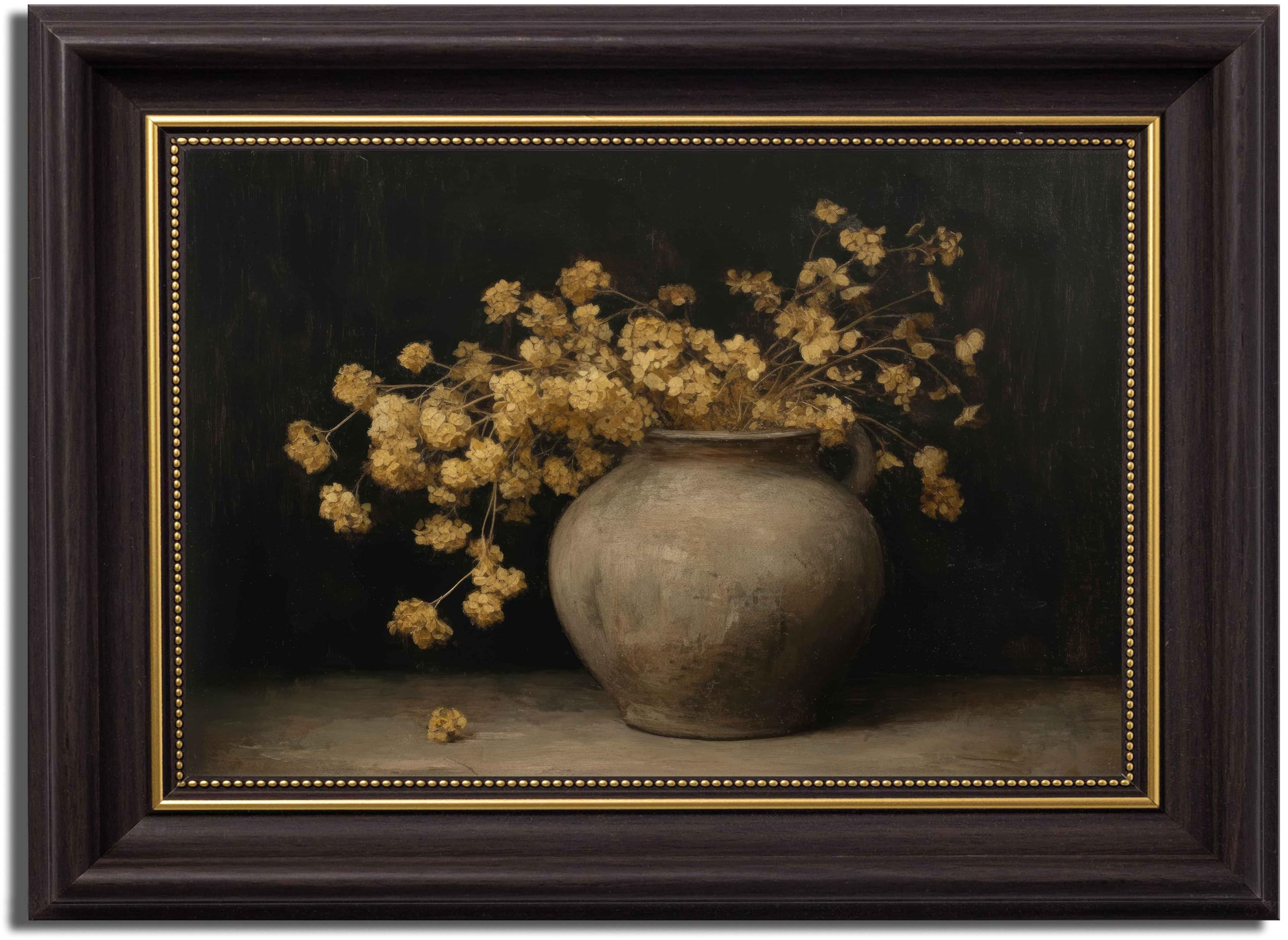 Gold Hydrangea Dark Brown Framed Canvas Wall Art Moody Hydrangea Painting Decor Pictures Dark Far... | Amazon (US)