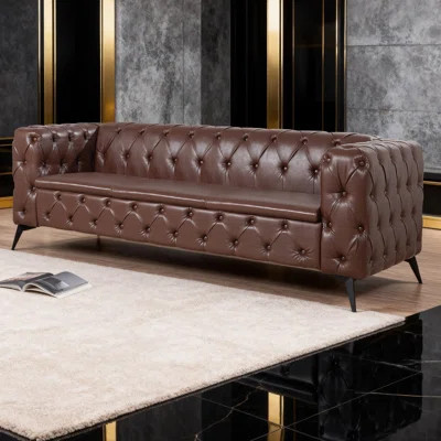84" Faux Leather Chesterfield 3-Seater Sofa with Tufted Design | Wayfair North America
