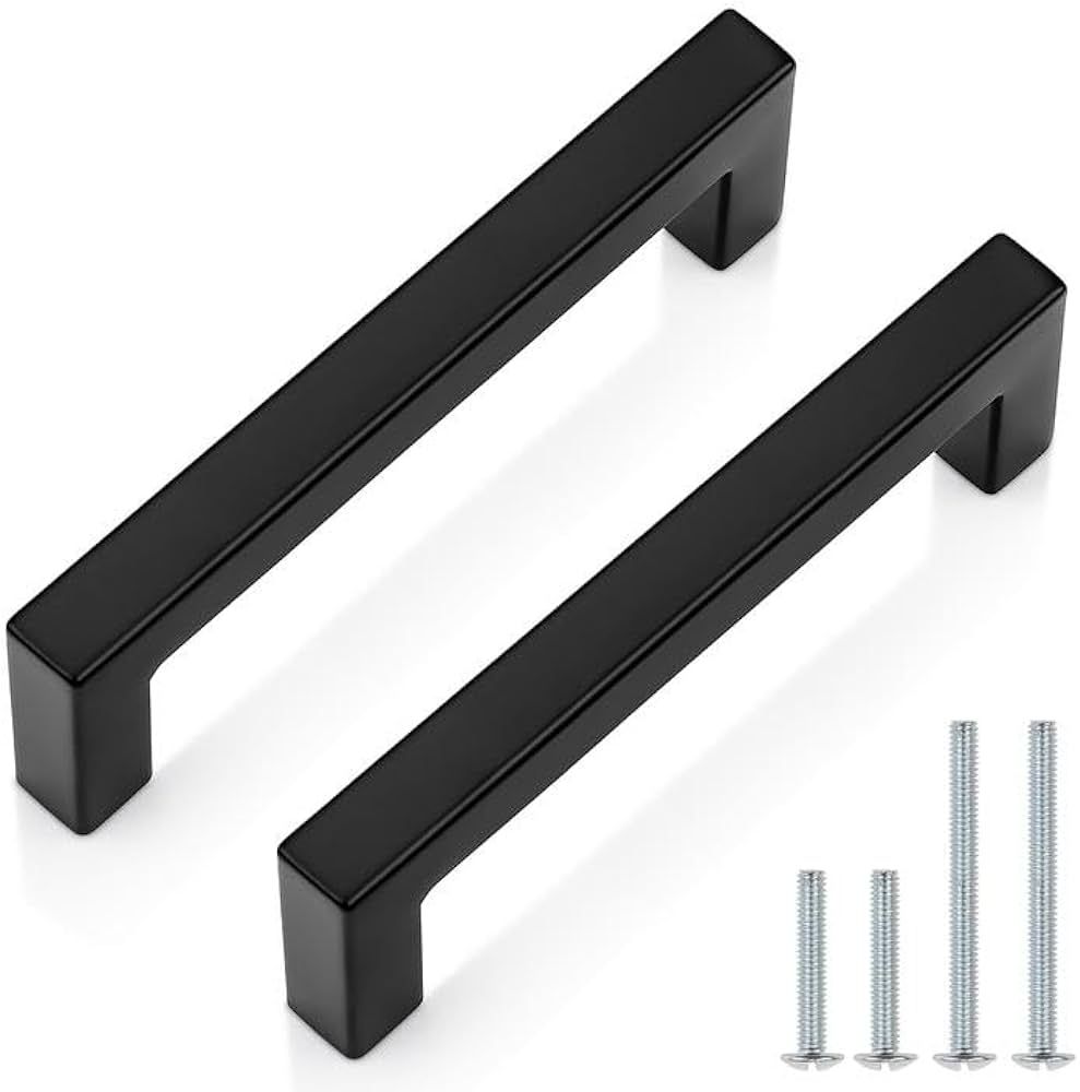 Probrico 10 Pack| Black Cabinet Handles 4 Inch(102mm) Hole Centers Drawer Pulls Stainless Steel Kitchen Cabinet Handles Matte Black Square Drawer Handles Modern Cabinet Hardware | Amazon (US)