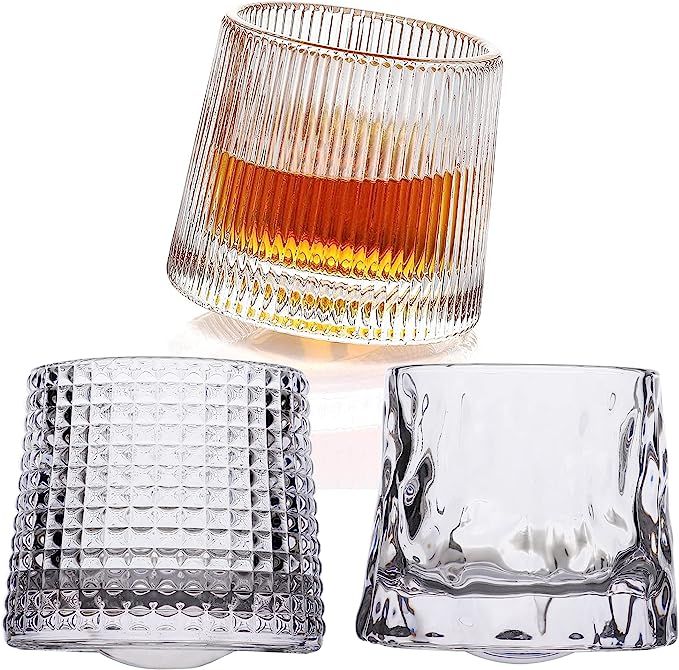 Whiskey Glasses-Premium 5 OZ Scotch Glasses Set of 3 Old Fashioned Spherical Bottom Rotatable Cry... | Amazon (US)