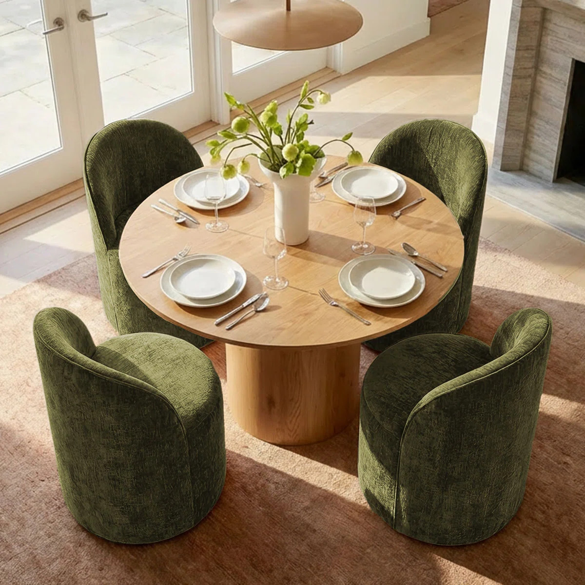 4 - Person Dining Table Sets With Round Table & 4 Upholstered Fabric Chairs | Wayfair North America