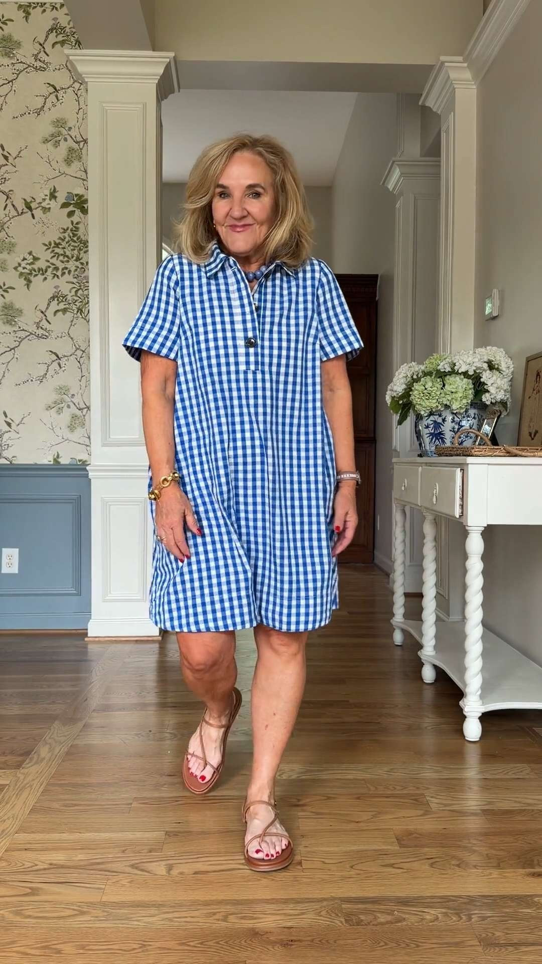 Casual blue gingham mini dress with a relaxed swing silhouette and pockets. Perfect for summer outfits, weekend brunches, vacation style, casual daytime outings, errands, travel days, and effortless warm-weather fashion. 🫶🏻 

 #LTKootd #LTKSeasonal #LTKSaleAlert