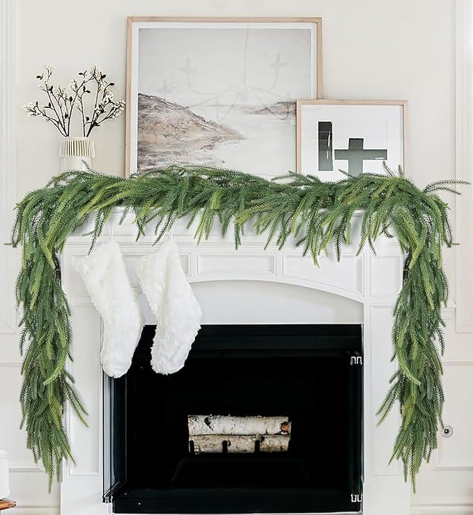 Lvydec Christmas Norfolk Pine Garlands Garland, 6Ft Realistic Artificial Faux Greenery Garland Ce... | Amazon (US)