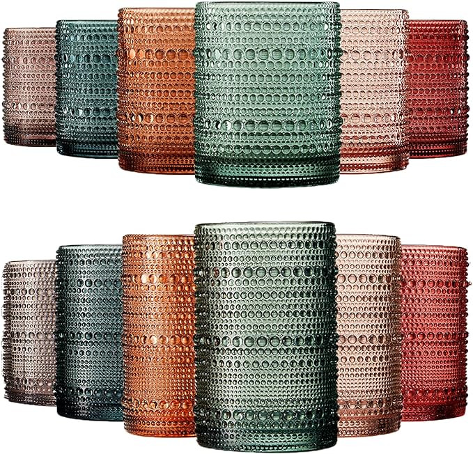 Khen Hobnail Beaded Highball Drinking Tumbler Glasses | Set of 12 | Color, Vintage Bubble Design ... | Amazon (US)