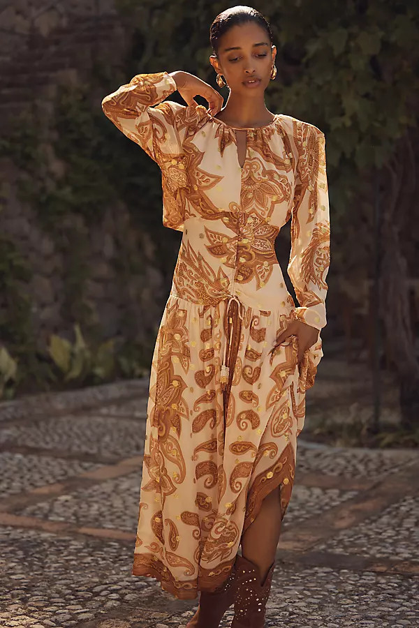 Farm Rio x Anthropologie Long-Sleeve Jacquard Maxi Dress | Anthropologie (US)