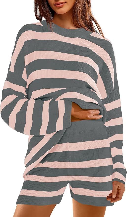Yanekop Womens Striped Sweater Sets Tunic Matching Set Oversized Lounge Sets 2 Piece Long Sleeve ... | Amazon (US)