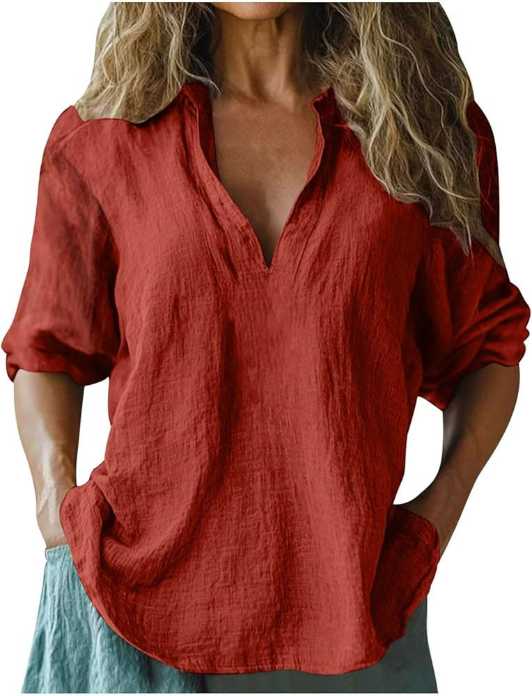 Linen Shirts for Women Long Sleeve Button Down Linen Shirts Boho Summer Top Spring Vacation Tops ... | Amazon (US)