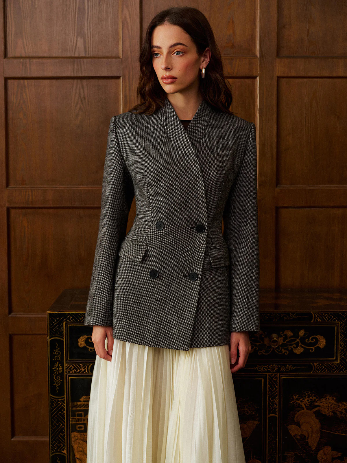 Wool-Blend Polka Dot Slim Blazer | Commense