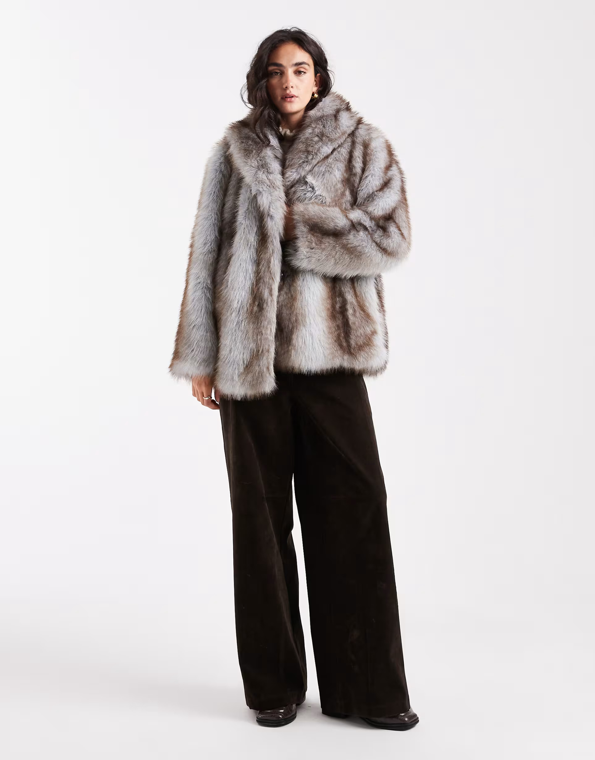 ASOS DESIGN tipped faux fur coat in blue and brown | ASOS (Global)