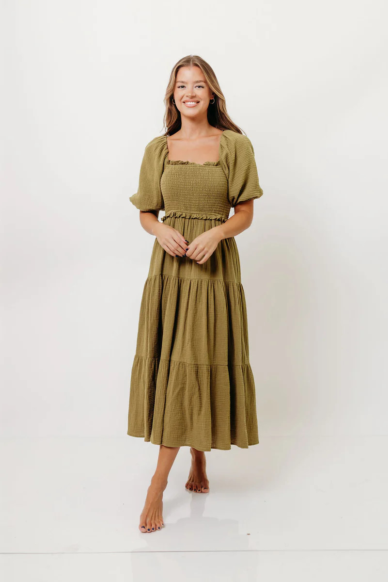 Elena 100% Cotton Midi Dress in Olive *Final Sale* | Worth Collective