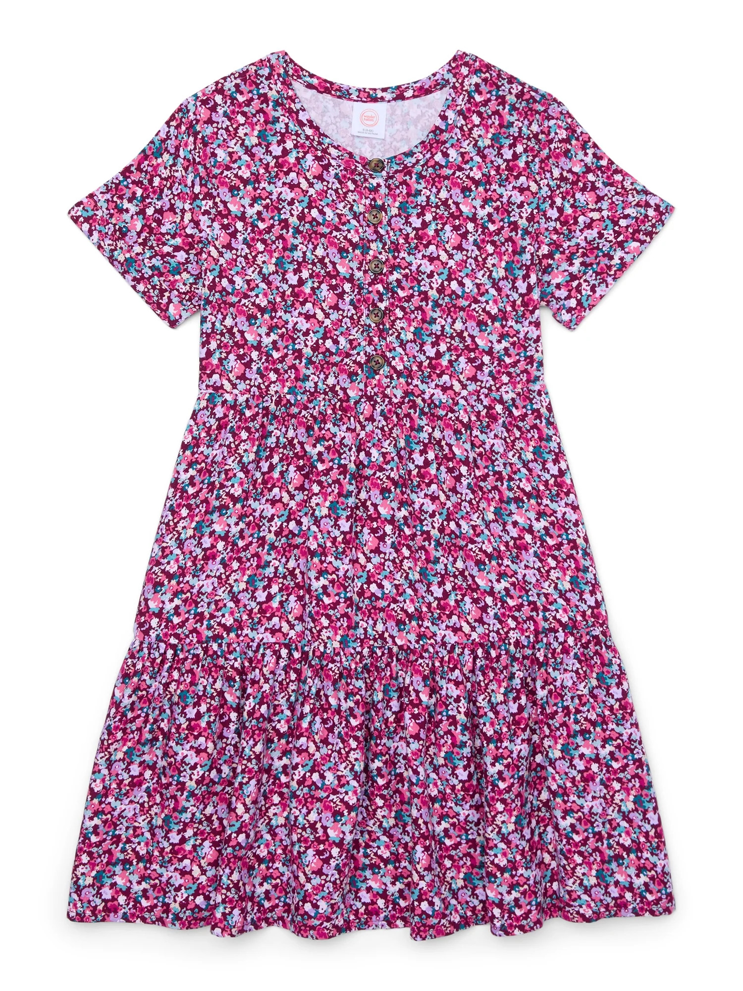Wonder Nation Girls Short Sleeve Button Front Dress, Sizes 4-18 & Plus - Walmart.com | Walmart (US)