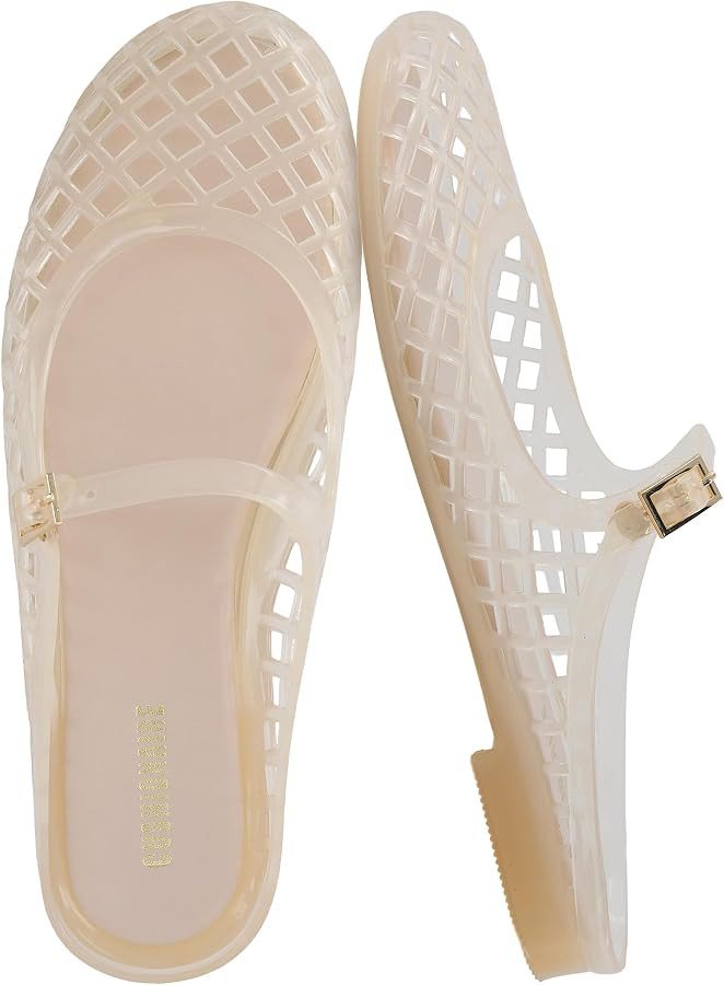 CUSHIONAIRE Java Casual Womens Jelly Flats with Adjustable Strap, Closed Toe Mary Janes Mule Desi... | Amazon (US)