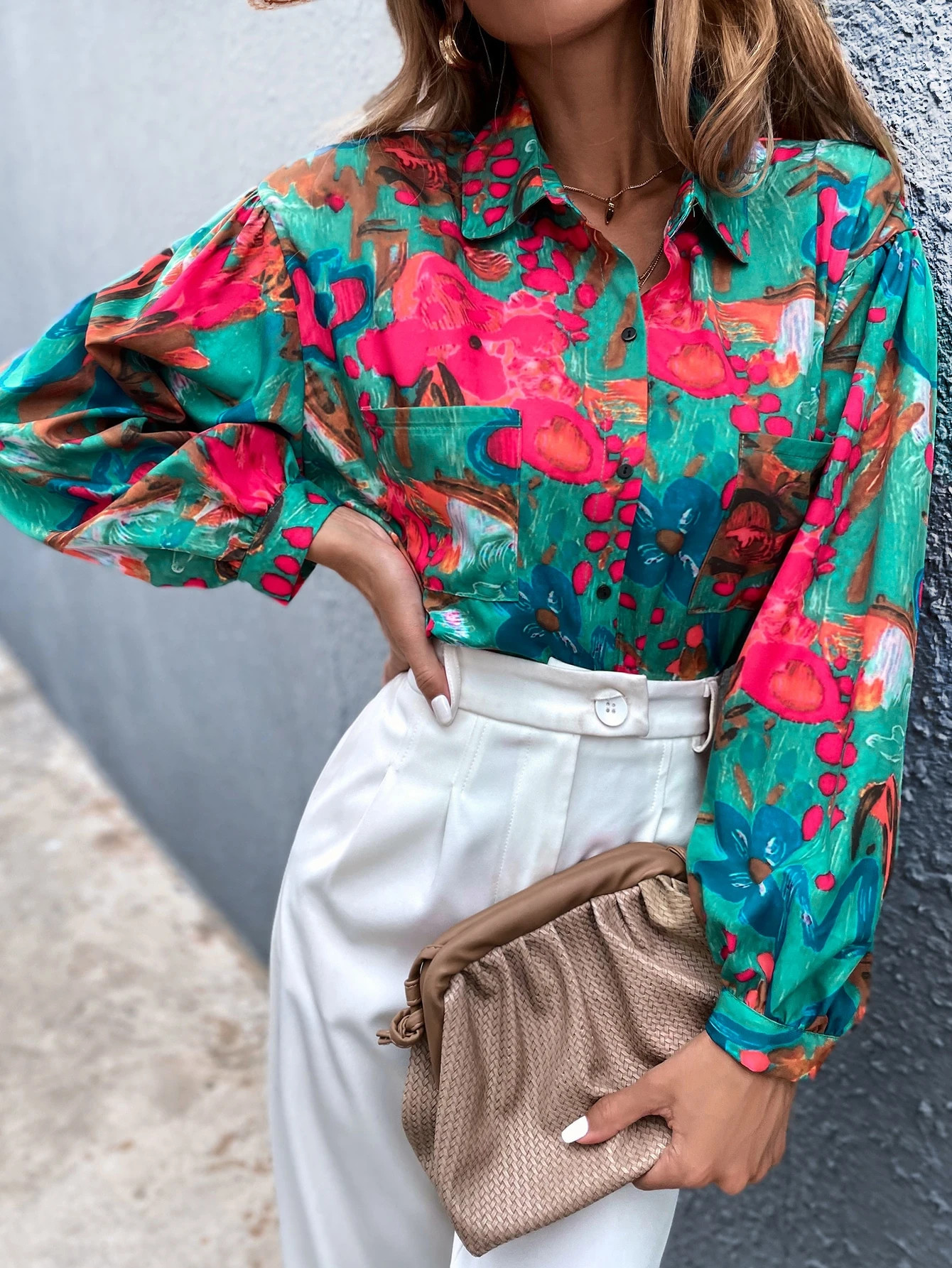 Abstract Floral Print Drop Shoulder Blouse | SHEIN