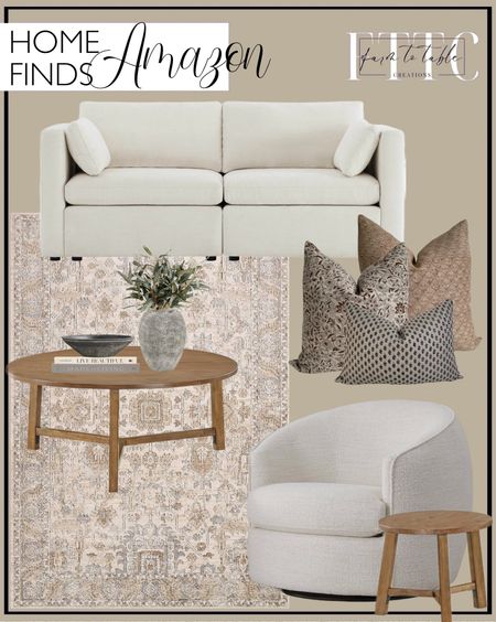Amazon Home Finds.   Follow @farmtotablecreations on Instagram for more inspiration.

CHITA Swivel Barrel Chair, Modern Comfy Boucle Accent Chair for Living Room, Cream. Loloi II Teagan Collection TEA-03 Ivory / Sand 6'-7" x 9'-2", .25" Thick, Area Rug, Soft, Durable, Neutral, Woven, Low Pile, Non-Shedding, Easy Clean, Living Room Rug. CHITA Small Modular Sectional Fabric Sofa Set,Extra Comfty Loveseat Cloud Couch, Modular Sectional Couch for Living Room,78 inch Width,2 Seat Modular Sofa, Linen. Alaterre Furniture Alaterre Newbury Coffee and End Tables Set, Warm Pecan Finish. Canyon Theory Hand Block Print Organic Linen 20x20 Inch Throw Pillow Cover. Cement Decorative Bowl Planter. Live Beautiful Coffee Table Book. Made for Living Coffee Table Book. ZENTIQUE Distressed Vase, One Size, Grey, White. Long Willow Leaf. Amazon Home. Amazon Home Finds. Amazon Prime. Affordable Decor. Living Room Decor. 

#LTKHome #LTKFindsUnder100 #LTKSaleAlert