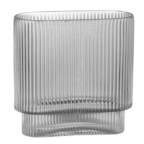 VanEnjoy Ribbed Glass Vase, Gray Colored Fluted Vase, Big Modern Glass Vase, Unique Oblong Ribbed Vase for Flowers, Round Glass Vases for Centerpieces | Amazon (US)