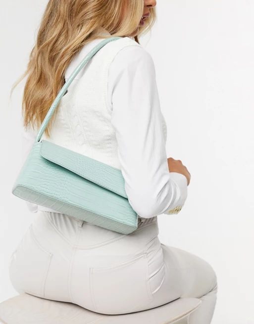 My Accessories London croc shoulder bag with curved handle in mint | ASOS (Global)