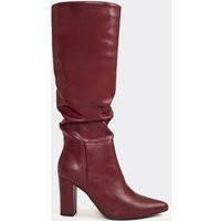 Rune Pointed Toe Knee High Slouched Heeled Boot In Burgundy Faux Leather, Women's Size UK 7 | EGO (UK)