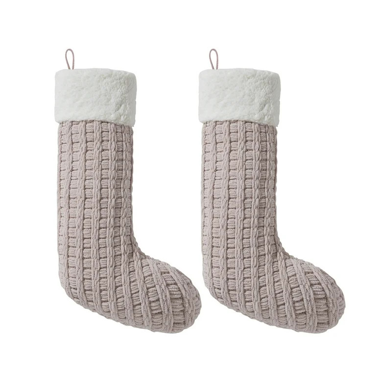 My Texas House Charlotte Blush Pink Chenille Basketweave Christmas Stockings, 20" x 10" (2 Count) | Walmart (US)