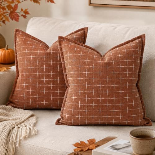 AVOIN colorlife Caramel Flange Edge Fall Throw Pillow Covers 20x20 Inch 2PC | Amazon (US)