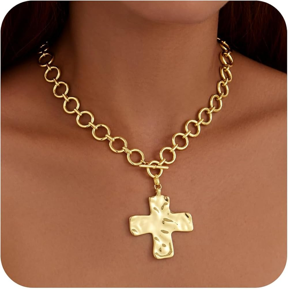 Easter Basket Stuffer Cross Necklace for Women Girls, Dainty 14K Gold Silver Plated Cross Choker ... | Amazon (US)