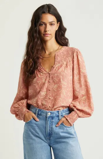 Treasure & Bond Print Smocked Yoke Button-Up Shirt | Nordstrom | Nordstrom