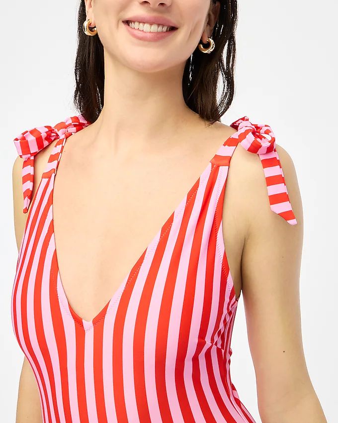 Striped tie-shoulder one-piece swimsuit | J.Crew Factory